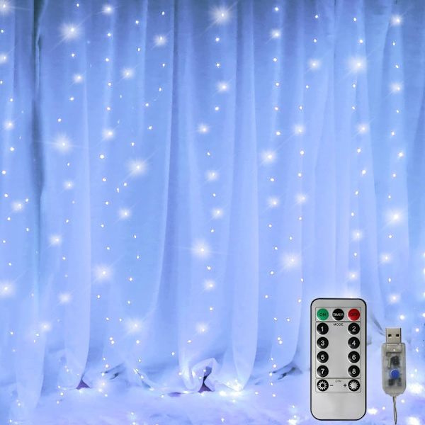 QU)9,8ft 300 LED Gardinlamper Julestringslys (Hvide)
