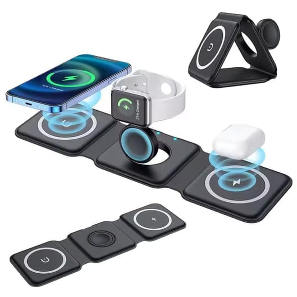 Foldbar Trådløs Mobillader 3-i-1 Magsafe Sort_qq