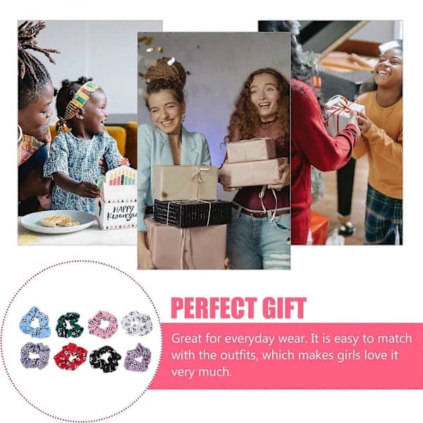 8 st Flickor Elastiska Hårband Rep Tryckta Hår Scrunchies Hästsvans Scrunchy Hårband
