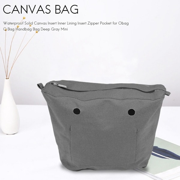 Vedenpitävä Solid Canvas -sisäosa Vetoketjutasku Obag O Bag -käsilaukkuun, syvän harmaa, mini