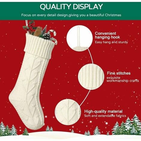 QQ-Stickade julstrumpor presentstrumpor, 46 cm, vit, hängande, enfärgad, 2-pack LYCXAMES