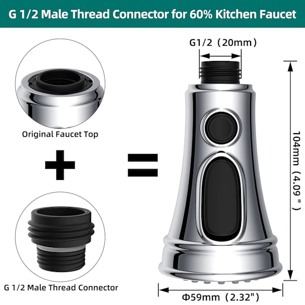 Nozzle for Kitchen Faucet, 3 Different Water Flows Silver Silver 133