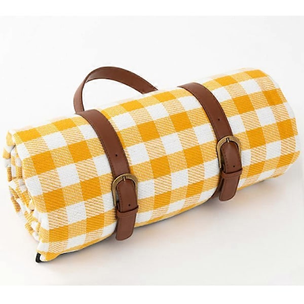 Picnic Tæppe Picnic Tæppe Med Vandafvisende Underside let at bære_FO YELLOW WHITE 150x200