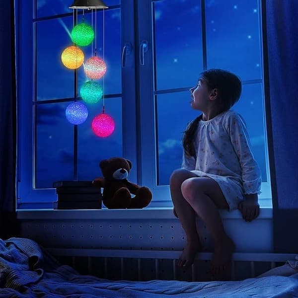 Solar Wind Chime – 6 LED Light Balls with Color Change & IP44 Waterproof Design