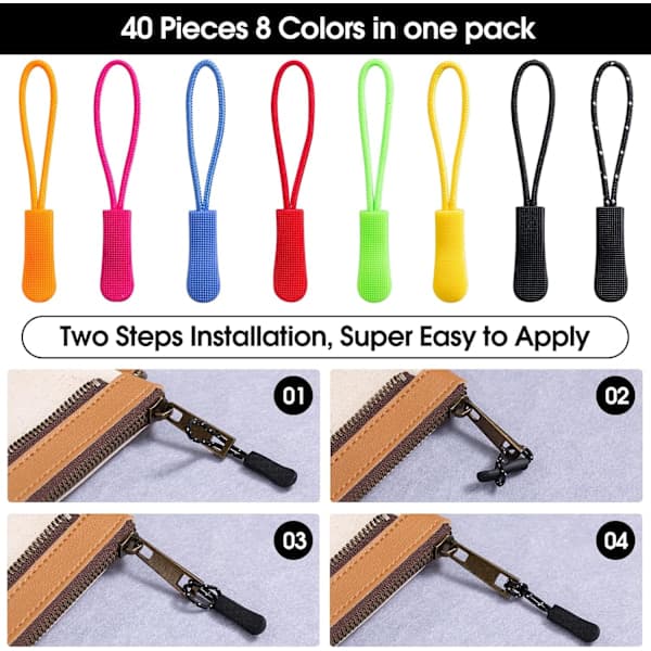 40 Pieces Zipper Pulls Zipper Extenders for Clothes Backpacks