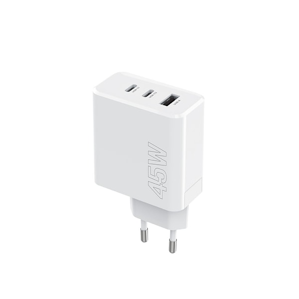 45W PD iPhone, Samsung QC Hurtig Vegglader 2xUSB-C 1xUSB Hvit_qu White Vit
