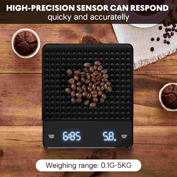 QU.Kaffevåg Digital Mat Uppladdningsbar Elektronisk Vägningstimer Abs Espresso Drip