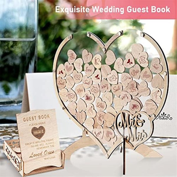 Bröllop gästbok, gästbok med trä hjärta Drop Box Bröllopsfest, bröllop och mottagning Deco