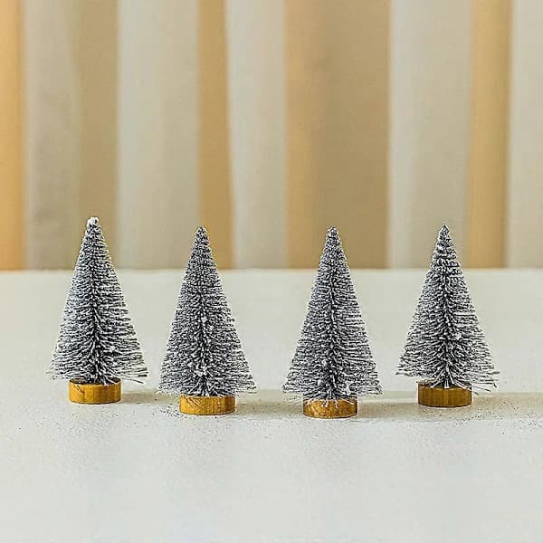Färgglatt 10 cm glitter mini cederträ julgran, 4-pack julbordsdekorationer