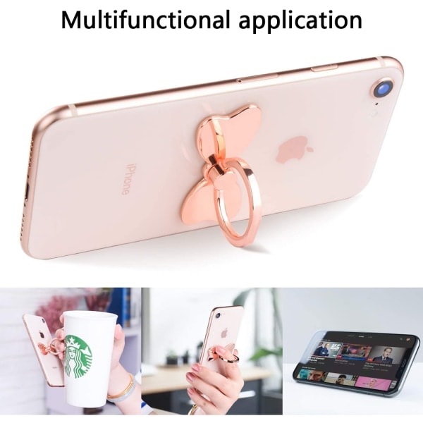 [QD] Sommerfuglknude Telefonholder Ring Spænde - Rosaguld. Kompatibel med iPhone Samsung Galaxy Mobil Sødt Tilbehør