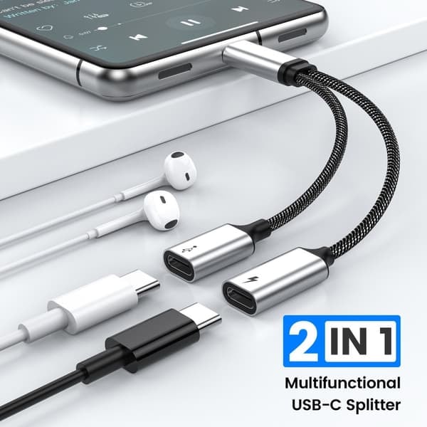 \"QD\" USB-C hane till dubbel USB-C hona splitterkabel snabbladdning