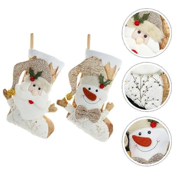 2 stk Julestrømper Julegave Oppbevaringsstrømper Julenisse Snømann Mønstrede Strømper []