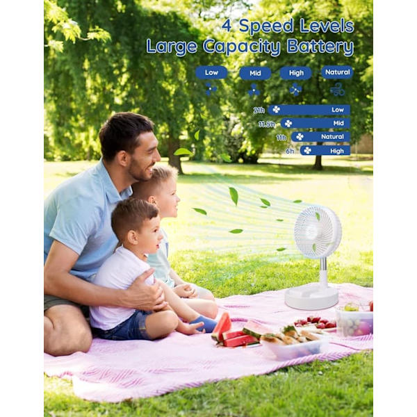 Foldable Floor Fan / Table Fan – Adjustable Design with 7200mAh Battery, Cordless & Versatile Use