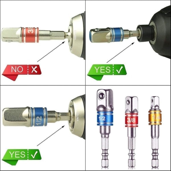 \"QD\" Sæt med 3 stk. 1/4 \" 3/8 \" 1/2 \" hex-adaptere til topnøgle