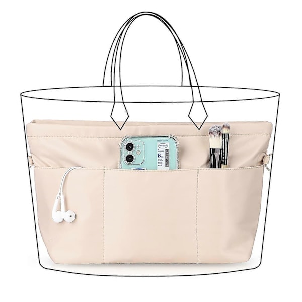 Handväska Organiserare, Väska Organiserare, Nylon med Nyckelring, Inre Fickor, Vattentät för Handväskor Organiserare, beige, L