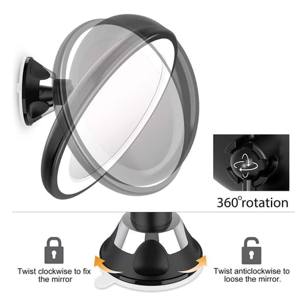 Sugkopp Sminkspegel LED-Ljus & x10 Förstoring - Svart_qq