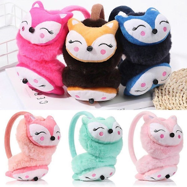 JWL - 2-pack Vintertjocka Justerbara Mjuka Cartoon Räv Öronvärmare Öronöverdrag Varma Öronmuffar Öronskydd