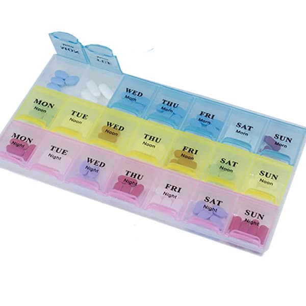 21-Compartment Practical Pill Box Medicine Box Weekly Box Medicine Container Flerfärgad
