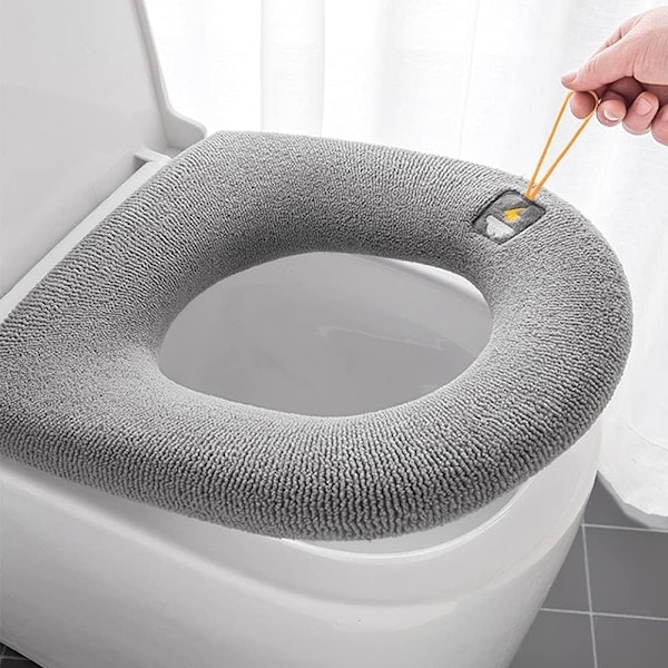 [QD] 2 kpl Pehmeät Kylpyhuoneen WC-istuimen Pehmusteet, Lämmin Istuintyyny, WC-istuimen Suojatyyny, WC-istuimet, Uudelleenkäytettävät Pestävät (Tummanharmaa)