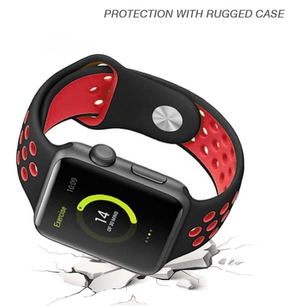 [QD] Kompatibelt med Apple Watch-armband 38-40mm/42mm-44mm, ventilerande silikon sportarmband - 38/40mm svart med röd