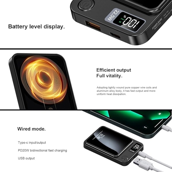 Trådløs Powerbank Magnetisk Bærbar Oplader 20000mAh med PD 22.5W Hurtigopladning USB-port til iPhone Galaxy*QN
