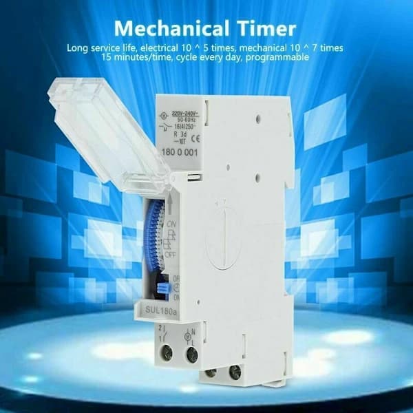 Programmerbar timer, mekanisk timer, 15 minutter til 24 timer programmerbar standard DIN-skinne montert timerrelé, SUL180A