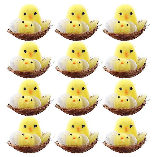 Yellow Easter Chick Ornament, Mini Chicks for Home Decor, 12 Pcs