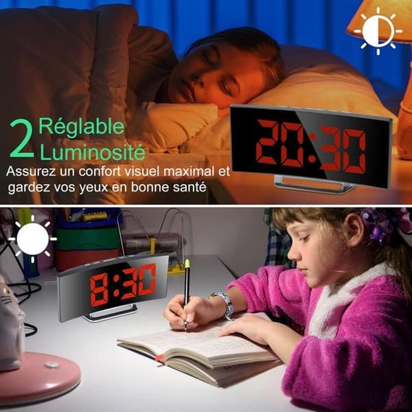 /QD/Digital väckarklocka - Ospecificerad - 7'' LED Spegel - 2 ljusstyrkor - USB-laddning - Batteridrift