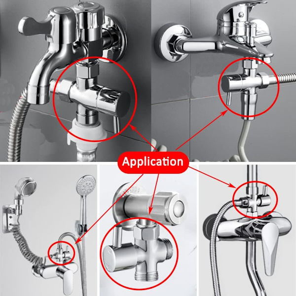 Diverterventil, Han G1/2 Mässing Kran T-adapter Krom Badrum Duschkran Tillbehör Vatten Diverter 3-vägs Han Fyllventil