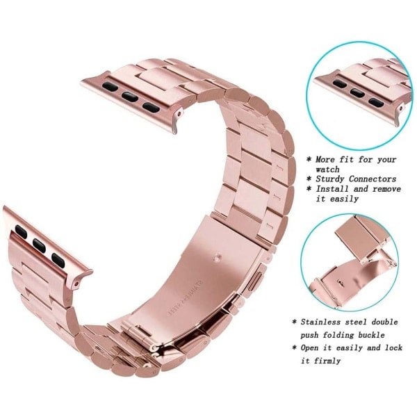 [QD] Yhteensopiva Apple Watch -ranneke 38mm-40mm/42mm-44mm korvaava ruostumattomasta teräksestä valmistettu metallihihna - 38-40mm ruusukulta