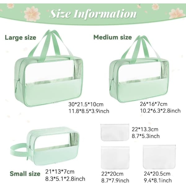 \"QD\"st PVC Kosmetiska Väskor med Handtag Set, Bärbar Transparent Rese-Toalettväska Vattentät