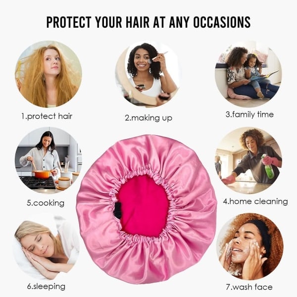 [QD] TG 3-pack Rosa Satin Bonnet Sidenmössa för Sömn Hårmössor För