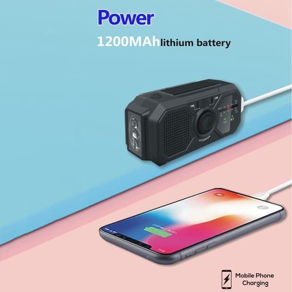 \"QD\" Väder AM / FM Radio Solcellshandvev 1200mAh PowerBank ficklampa