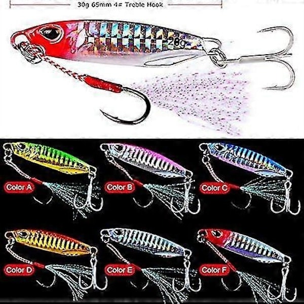 6 stk Blyfargede Jigging Fiskesluker, 10g 30g, Offshore Micro Butterfly Jigger for Tunfisk Konge Snapper Hundetann Grouper Bass, Langsomt Metallfiske