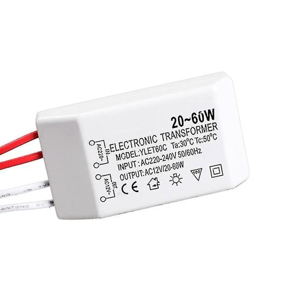 [QD] 20-60W Halogenlampa Elektronisk Transformator Spotlight Adapter Enhet 220V till AC12V
