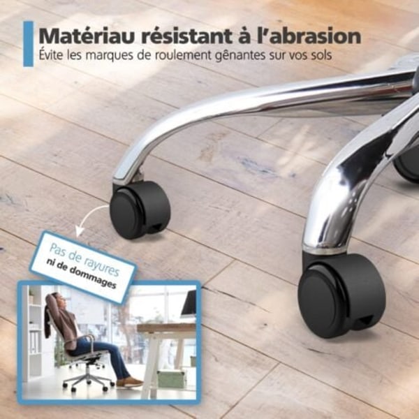 QU/Sæt med 5 kontorstolshjul 10 mm x 22 mm - Hjul til hårde gulve op til 175 kg - Drejestolshjul - Nem værktøjsfri installation