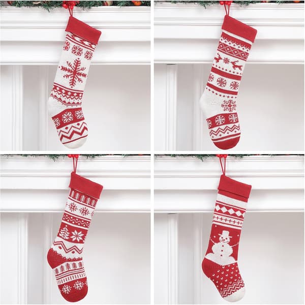 QQ-4-pack julstrumpor 46 cm stora stickade julstrumpor jul