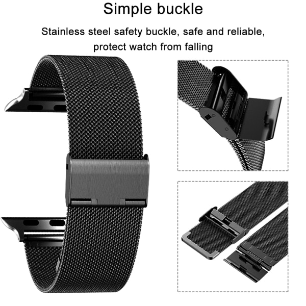 [QD] Kompatibelt Apple Watch armbånd 38-40mm/42-44mm, erstatning i rustfrit stål med ringlås - 38/40mm sort