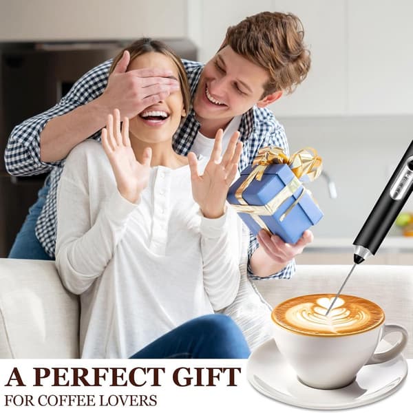 Håndholdt mælkeskummer USB-genopladelig med 3 hastigheder og 3 piskeris i rustfrit stål til kaffe, latte, cappuccino, matcha, sort