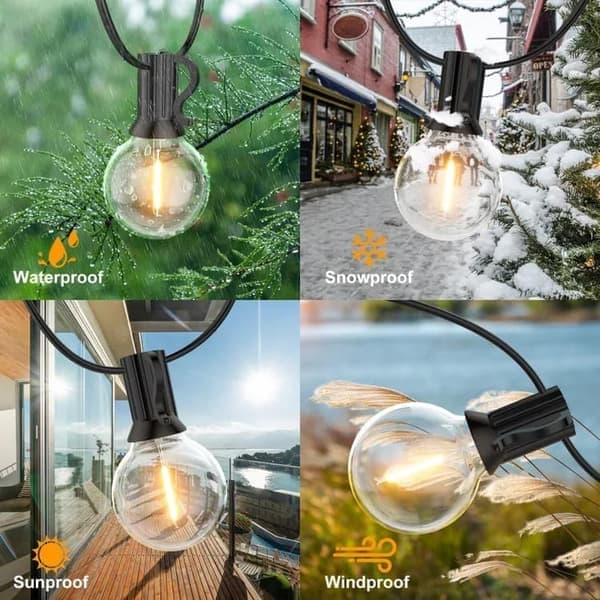 10m LED-lyssløyfe, 26 G40-lamper, Vanntett IP44