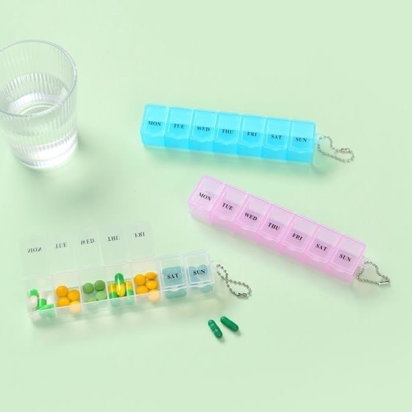 \"QD\" Tablettdispenser Pillerask Medicinförvaring Veckovis Dosering Blå