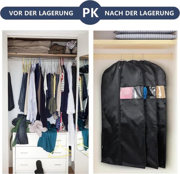 Vaatepussit, 5 kpl, 60x100 cm, Pölytiiviit säilytyspussit, Musta