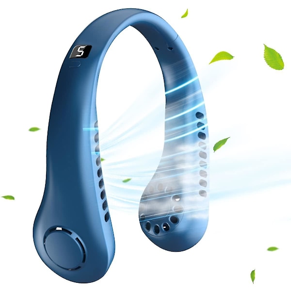 Bærbar Mini USB Halsventilator med LCD Display (blå)_ufo