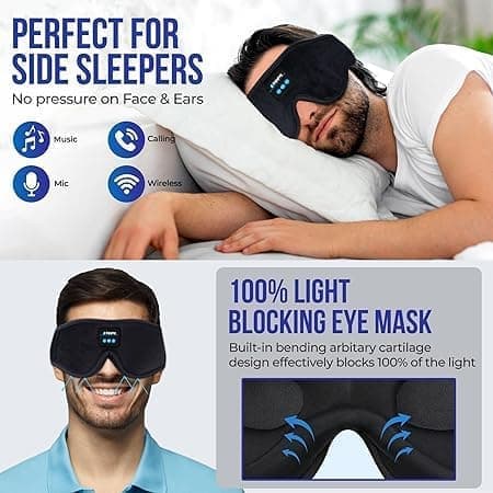 Trådløs 3D Søvnmaske med Bluetooth Hovedtelefoner & Musik, Sovende Hovedtelefoner for Bedre Søvn