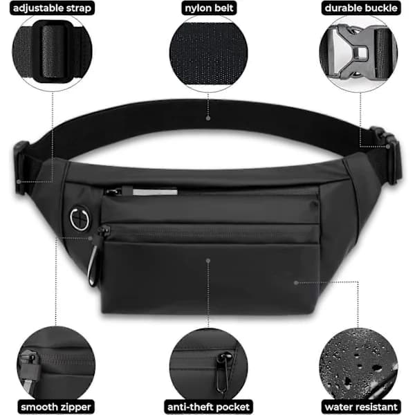 Plus Size Midjeväska med Extra Lång Rem 168 cm för Män Crossbody Väska