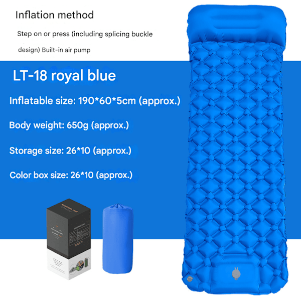 uu/Itsestään täyttyvä retkipatja: Paksu kevyt yksinkertainen retkipatja puhallettava ja kiinnitettävä tupla retkeilymatto ja kompakti puhallettava Royal Blue