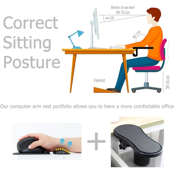 Ergonomiskt armstöd för skrivbord, tangentbords handledsstöd, musmatta, kudde med minnesskum handledsstöd för dator, bärbar dator, arbete, spel (2 st)