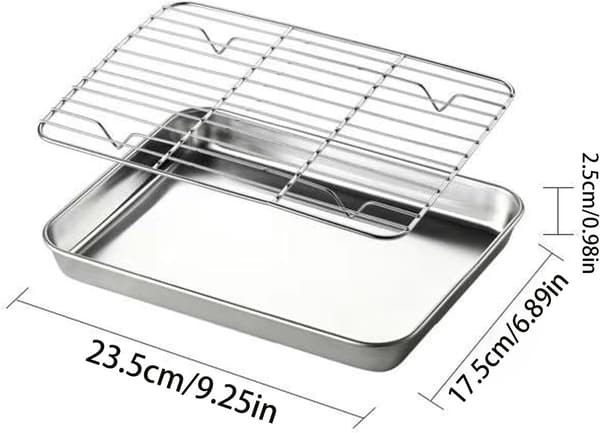 Bageplade i rustfrit stål med afkølingsrist, stabelbar non-stick bageplade til småkager, brød, kød og grøntsager, ovnsikker