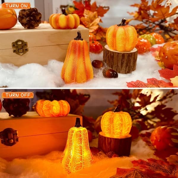 Höstdekoration Pumpafigurer med LED-ljus – 3-pack Pumplampor för Bord & Halloween