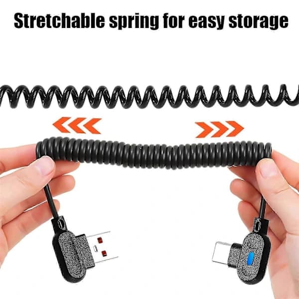 Fleksibel Vendbar USB C Ladekabel 6A Hurtiglading Spiraldesign Ladekabel for Flere Enheter 2m